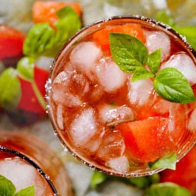 Watermelon and Basil summer drink with a hint of lemon and lime