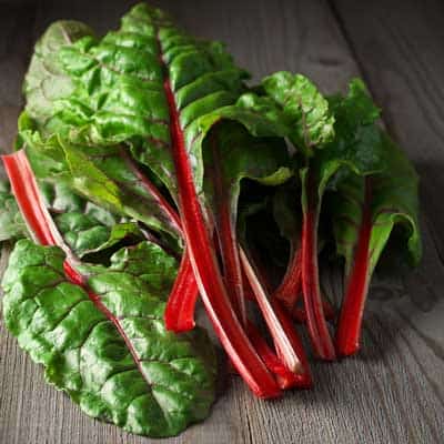 swiss chard is a leafy green available year round and sold in bunches
